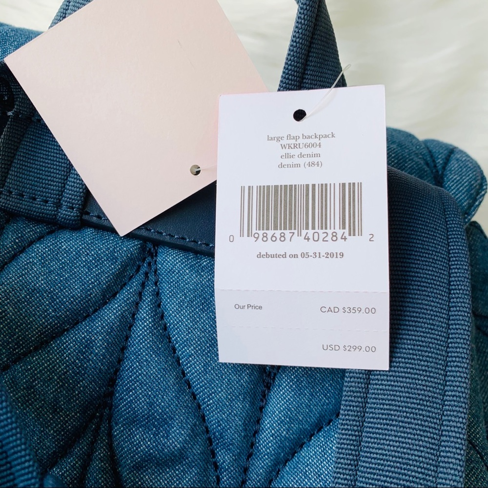 KATE SPADE ELLIE LARGE FLAP BACKPACK DENIM QUILTED - Picture 8 of 8